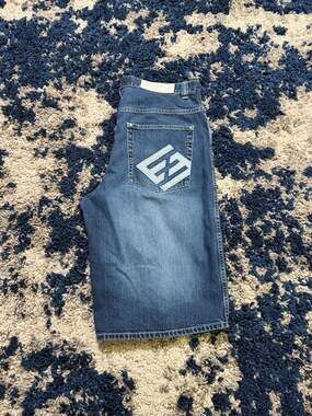 Enyce Vintage Denim Baggy Jorts with Back Pocket Patch Logo Size 36